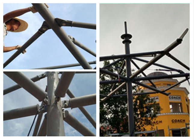 百年奧特萊斯冒頂六邊休閑景觀傘膜結(jié)構(gòu)鋼結(jié)構(gòu)現(xiàn)場施工圖