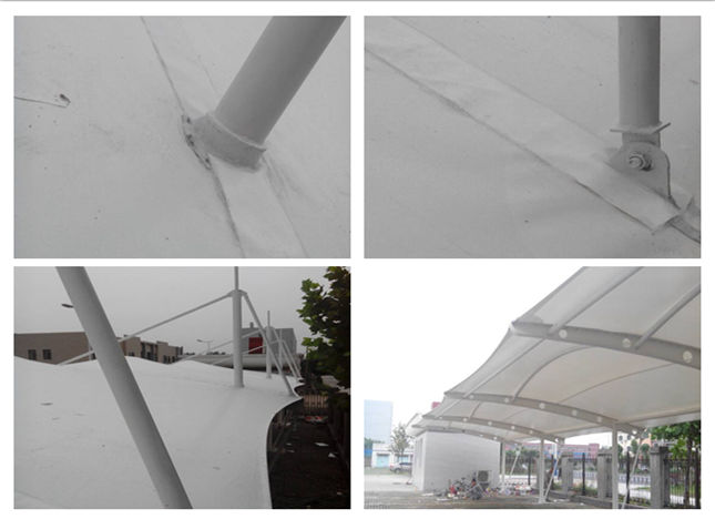 漢川吊塔式異形鋼膜結(jié)構(gòu)停車棚現(xiàn)場(chǎng)成品圖