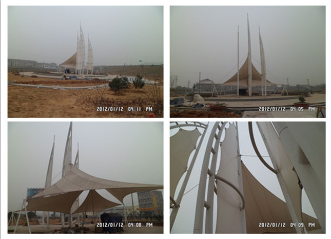 宜都枝城廣場(chǎng)景觀膜結(jié)構(gòu)鋼結(jié)構(gòu)現(xiàn)場(chǎng)施工圖